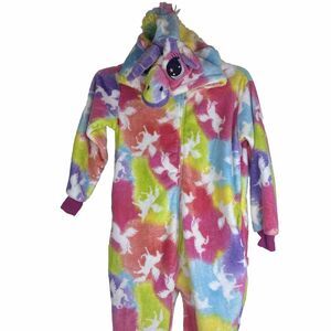 Rainbow Unicorn Hooded One Piece Pajamas Halloween Costume Size 5/6